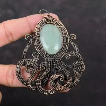 Aquamarine Pendant Copper Wire Wrapped Pendant Handmade Pendant Unique Copper Jewelry Natural Gemstone Pendant Octopus Jewelry Gift For Wife