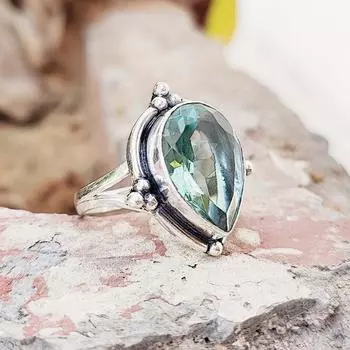 Aquamarine Ring, 925 Silver Ring, Handmade Ring, Women Ring, Gemstone Ring, Statement Ring, Pear Gemstone Ring, Genuine Real Blue Stone Ring Us 6 небесно-голубой