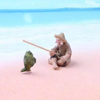 Aquarium Decorative Small Fisherman Scene Props Resin Figure Statue Garden Crafts Garden Ornament 1pcs