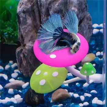 Aquarium Simulated Plant Hammock Betta Fish Leaf Decor Ornament Resting Bed Tank Accessories Decorations Mushrooms розовый