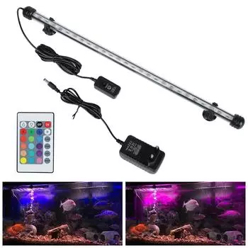 Aquatic Air Bubble Lights Fish Tank Light Bar Waterproof 5050 RGB LED EU Plug Remote Control 28cm 48cm Aquarium Submersible Lamp