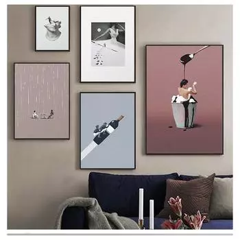Ar абстрактные постеры и принты в сюрреалистическом стиле с принтом, украшение для спальни для дома, креативная бутылка вина, ракетка на стену 21cm30cm NoFrame