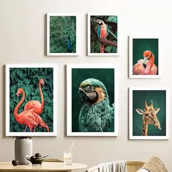 Ара Фламинго Жираф Тигр Павлин Тропические животные Плакаты на скандинавскую тему и принты настенная живопись на холсте Декор для дома и комнаты 21X30cm No Frame