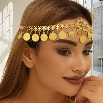 Арабская повязка на голову модная золотая бриллиантовая цветочная монета кисточка головной убор индийский свадебный головной убор