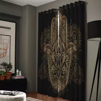 Арабский золотой цветок абстрактное искусство татуировка оконные шторы живописные шторы для гостиной декоративные элементы гостиная 135W x 60H(cm)