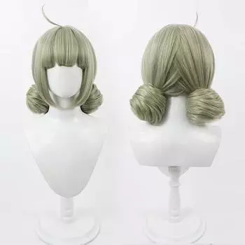 Araga Kiwi Cosplay Wig High Quality Anime Short Green With Bun Unisex Heat Resistant Synthetic Hair Anime Party Wigs + Wig Cap One Size