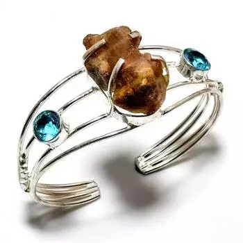 Арагонит Синий топаз Драгоценный камень 925 Посеребренный ювелирный браслет-манжета