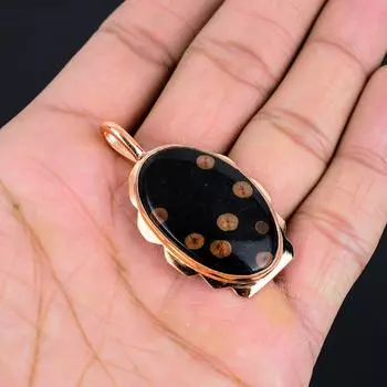 Арахисовый обсидиан, драгоценный камень, красивая медная подвеска ручной работы для женщин 1.97 Inches чёрный