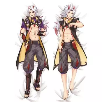 Аратаки Итто Косплей Dakimakura Genshin Ударная наволочка обнимающая наволочка для тела Отаку Подушка Чехол Персиковая кожа 120x40cm Pillowcase
