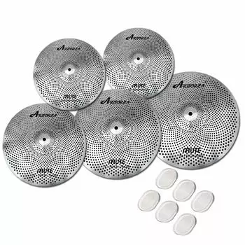 Arborea Mute Low Volume Cymbals 5 Pack Cloud Drum Mute Gel Set (14 дюймов HH+16 дюймов+18 дюймов+20 дюймов) + Одиннадцать® (Серебряный)