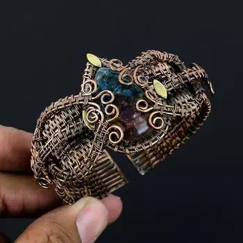 Арбуз, турмалин, драгоценный камень, медная проволока ручной работы, ювелирные изделия, регулируемые милые манжеты для женщин Adjustable разноцветный