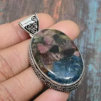 Арбуз Турмалин Драгоценный камень стерлингового серебра 925 пробы Замечательный ювелирный кулон ручной работы 2.17 Inches синий