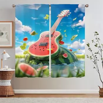 Арбузные гитарные шторы для гостиной, 2 шт., бесплатная доставка, жалюзи, короткие оконные шторы, подхваты для штор для ванной комнаты W50xH70cmx2pcs-CL