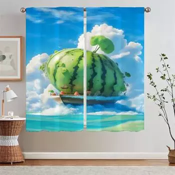 Арбузный аромат летнего тюля в кухонных шторах для гостиной, затемняющие короткие оконные шторы для дома, шторы для ванной комнаты W50xH70cmx2pcs-CL