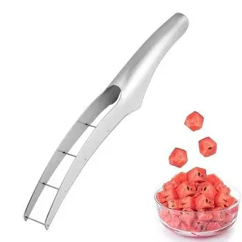 Арбузный резак из нержавеющей стали с нескользящей ручкой, ручной круглый резак для нарезанных кубиками фруктов, разделитель для салата серебряный