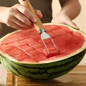 Арбузный слайсер из нержавеющей стали, нескользящий арбузный резак, не повредит руки, с деревянной ручкой, разделитель фруктов