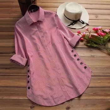 Arc большого размера, женская рубашка с подолом, однобортный рукав, неровные боковые пуговицы, клетчатый принт, рубашка средней длины, топ 3XL чёрный