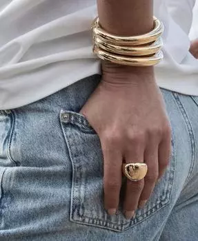 Arc Модные ювелирные изделия Простой браслет с кольцом Золотой глянцевый широкий ретро-браслет