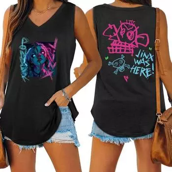 Arcane Broken Jinx Graffiti Art Tank V-образный вырез Женский жилет Свободный большой размер Женский топ без рукавов S