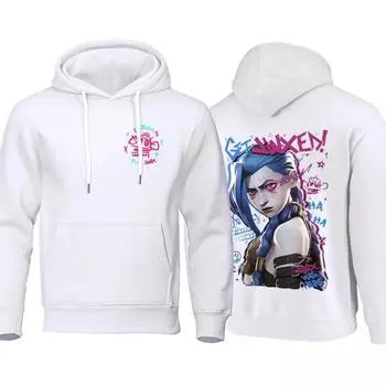 Arcane Hoodie Men Anime Jinx Hoodies Autumn Высококачественная флисовая толстовка Street Hoody Гибкая мужская одежда Oversize Толстовки и свитшоты мужские S бежевый
