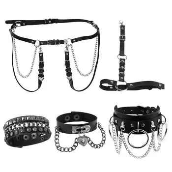 Archnote Харнесс Мина Готика Панк Косплей Костюм Чокер, Браслет, Пояс, Стиль, Лолита, Стиль, Набор из 5 предметов,