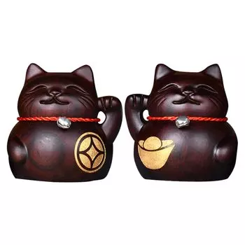 Archnote Lucky Cat Wooden Financial Good Feng Shui Opening Black Pair Set Ornament, Stylish, Carving, Luck, Luck, Goods, Interior, Celebration, Altar,