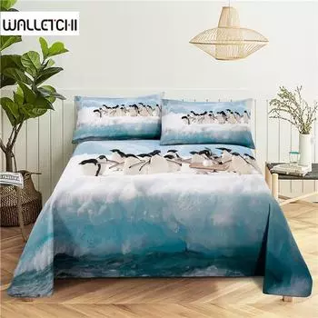 Arctic Animals 0.9/1.2/1.5/1.8/2.0m Цифровая печать Полиэстер Простыня с наволочкой Постельное белье с принтом 150X230cm(2Pcs)