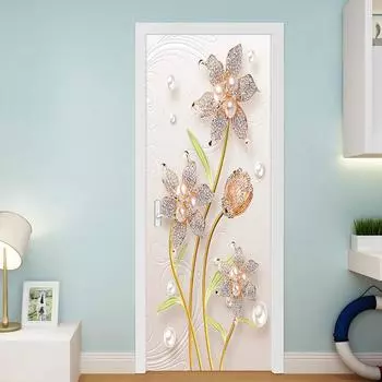 Архаичная жемчужная цветочная наклейка на дверь, раздвижная дверь спальни, ванная комната, гостиная, украшение двери, самоклеящиеся и съемные бытовые наклейки 77x200cm