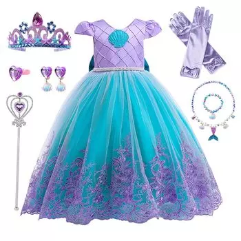 Ариэль Русалочка Русалочка и Кольцо Принцесса Ариэль Косплей Подходит для Дня Рождения и Выступлений [MISCCO] Платье, Детский Костюм, Детское Ожерелье,