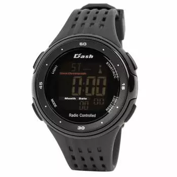 [Arias] ADWW18105RC-01 Men s Radio-controlled Digital Dash Watch, Waterproof, Multifunctional, Backlit, Inverted LCD, Urethane Belt, Black