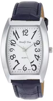 Аналоговые часы Amalfidia Tonneau Type с водонепроницаемым кожаным ремешком, белый циферблат A35M28, черные [Arias] мужские тёмно-синий