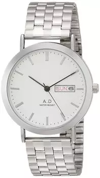 Аналоговые часы Amalfidia, водонепроницаемые, день недели, дата, металлический браслет, белый циферблат, серебристый [Arias] WW19039A-118, мужские белый