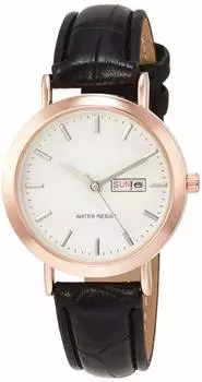 [Arias] Analog Amalfidia Watch with Day of the Week and Date Waterproof Leather Strap White Dial A44L01 Women s Black