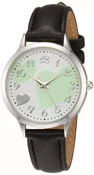 [Arias] Analog Amalfidia Waterproof Leather Strap Heart Green Dial WW19011A-92 Women s Black