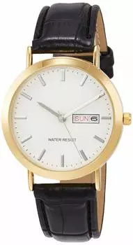 [Arias] Аналоговые часы Amalfidia с днем недели и датой, водонепроницаемый кожаный ремешок, белый циферблат, A44M01, мужские, черные