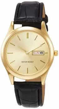 [Arias] Аналоговые часы Amalfidia с днем недели и датой, водонепроницаемый кожаный ремешок, золотой циферблат, A45M01, мужские, черные