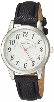 [Arias] Аналоговые часы Amalfidia с водонепроницаемым кожаным ремешком, белый циферблат, WW20027A-168, женские, черные
