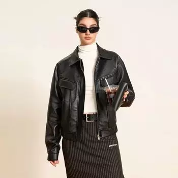 Ariseism American Retro Short Leather Jacket Black S