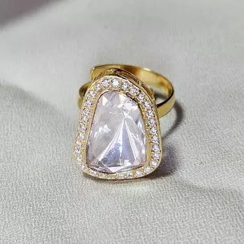 Arisha Silver gold plated 925 sterling silver ring, handmade kundan jewelry with moissanite and cubic zirconia for women, Indian jewelry FS золотой