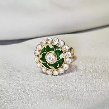 Arisha Silver Позолоченное кольцо из стерлингового серебра 925 пробы, украшения ручной работы в стиле кундан с муассанитом для женщин, индийские украшения FS золотой