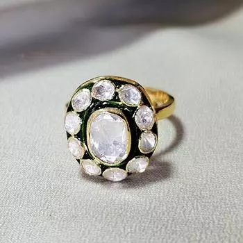 Arisha Silver Позолоченное кольцо из стерлингового серебра 925 пробы, украшения ручной работы в стиле кундан с муассанитом для женщин, индийские украшения FS золотой