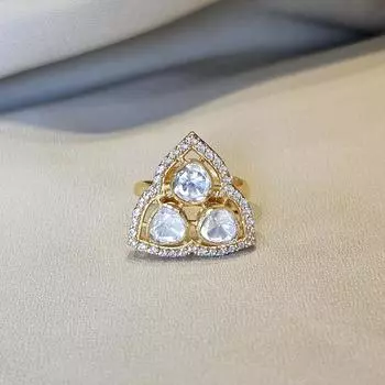 Arisha Silver Позолоченное кольцо из стерлингового серебра 925 пробы, украшения ручной работы из кундан с муассанитом и кубическим цирконием для женщин, индийские украшения FS золотой