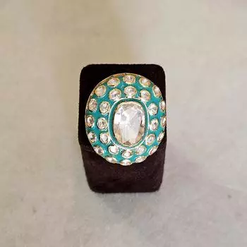 Arisha Silver Позолоченное кольцо из стерлингового серебра 925 пробы, украшения ручной работы из кундан с муассанитом и кубическим цирконием для женщин, индийские украшения FS золотой