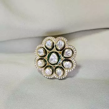 Arisha Silver Позолоченное кольцо из стерлингового серебра 925 пробы, украшения ручной работы в стиле кундан с муассанитом для женщин, индийские украшения FS золотой