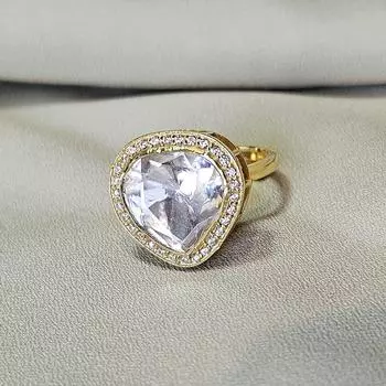 Arisha Silver Позолоченное кольцо из стерлингового серебра 925 пробы, украшения ручной работы из кундан с муассанитом и кубическим цирконием для женщин, индийские украшения FS золотой