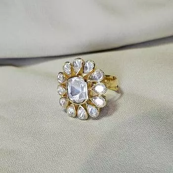 Arisha Silver Позолоченное кольцо из стерлингового серебра 925 пробы, украшения ручной работы в стиле кундан с муассанитом для женщин, индийские украшения FS золотой