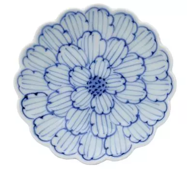 Arita Keizan small dyed peony ware, kiln, chrysanthemum-shaped, 3-inch plate,
