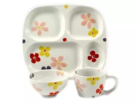 Arita Ware Daishin Kiln Ayaka Kids Mini Мини-кружка, набор из 3 предметов 32501 (красный) Тарелка, Чаван, красный