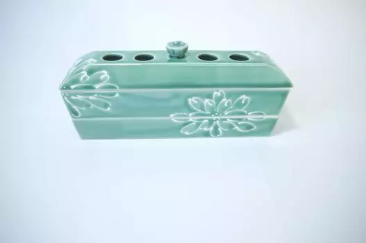 Arita ware Incense burner plate for lying down Celadon Chrysanthemum (2 tiers) синий