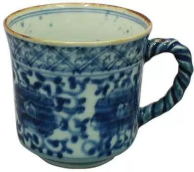 Arita ware mug handmade with peonies and arabesques